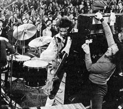 Jimi Hendrix assaulting his amplifier at the Royal Albert Hall